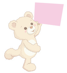 Cute Little Teddy Bear Holding a Blank Banner Board