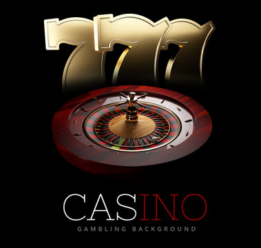 Casino Roulette Wheel with a slot machine signs. isolated black, 3D Rendering.