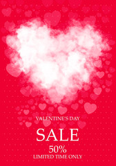 Valentines day super sale 50% background, poster template. Abstract background with heart ornaments.Vector illustration.