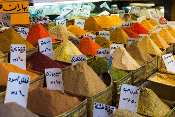Spices on an oriental market in Damascus, Syria