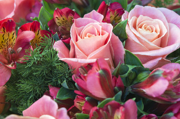 Beautiful flower bouquet for Valentine's Day of Mother's Day, romantic bunch of fresh roses and...