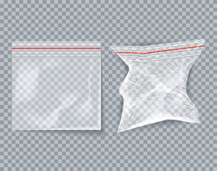 Сouple of transparent empty plastic packaging new and crumpled . EPS10 Vector