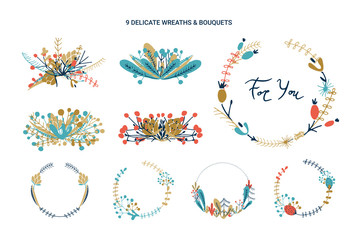 Wreaths and bouquets floral collection.