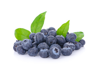 Blueberries and leaves isolated on white background