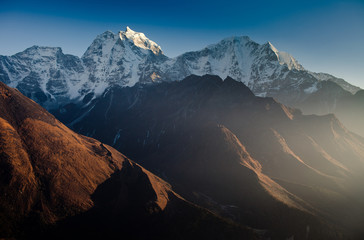 Himalayan mountain range,Mt. Kangtega and Mt.Thamserku at sunset