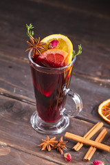 mulled wine on the wooden background