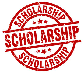 scholarship round red grunge stamp