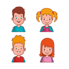 little kids group avatars characters vector illustration design