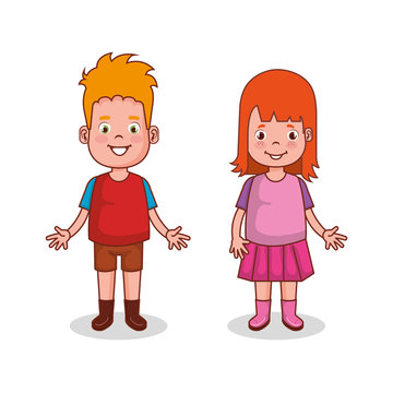 little kids group avatars characters vector illustration design