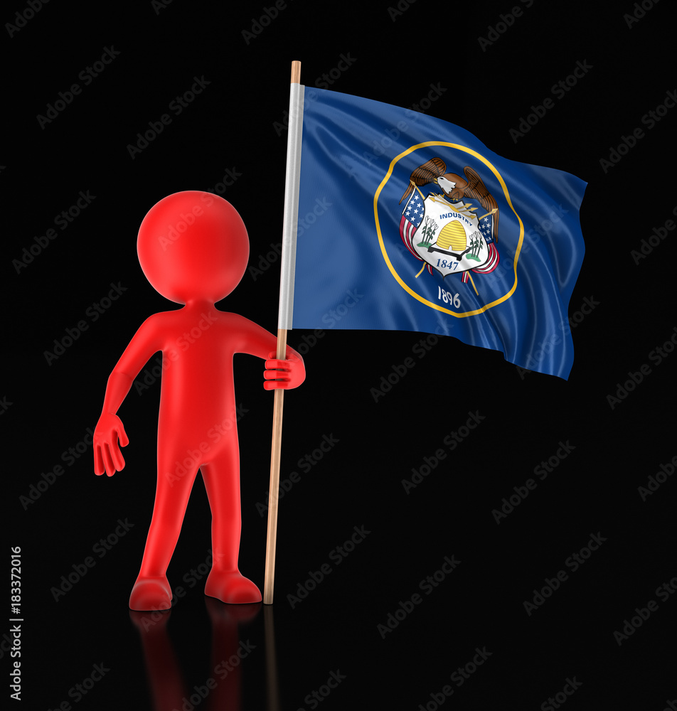 Poster man and flag us state of utah. image with clipping path
