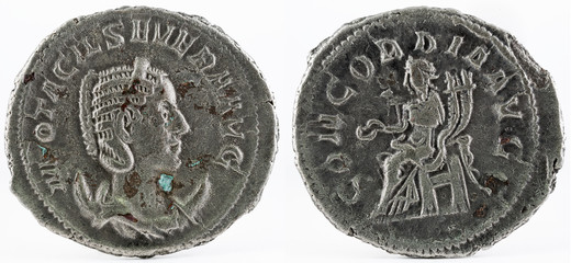 Ancient Roman antoninianus coin of Otacilia Severa. Copper and silver.