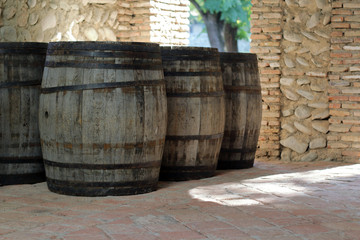 Set of wooden barrels
