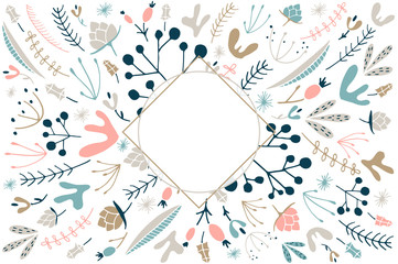 Magic forest template for text. Floral template with empty centre.