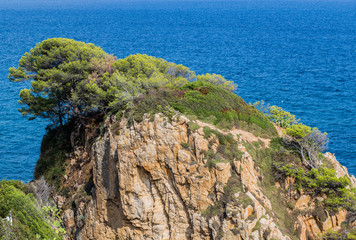 Fototapeta na wymiar The Mediterranean Sea in Spain. Soft Wave Of Blue ocean background. Summer outdoor nature harmony. Summer holiday serenity.