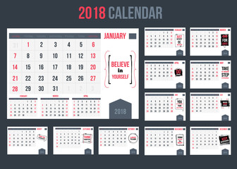 Business Calendar with inspiring quotes 2018, Year template for print