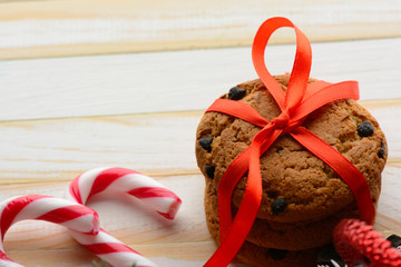 Chocolate chip cookies and candy canes