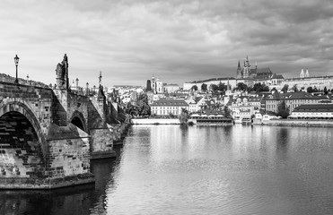 Obraz premium Prague historical center with castle,Hradcany,Charles bridge and Vltava river, Prague, Czech Republic