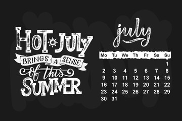 Vector calendar for month 2 0 1 8. Hand drawn lettering quote for calendar design
