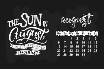 Vector calendar for month 2 0 1 8. Hand drawn lettering quote for calendar design