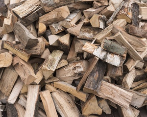 horizontal picture of firewood ready to burn in closeup