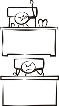 angry boss sitting behind the desk - stickman