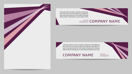 Brochure layout A4 and two banners. Light gray text space, tyrian purple background with triangles. Template, layout set for book covers, magazines, leaflets, headers, flyers. EPS10 vector design