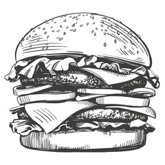 Fototapeta big burger, hamburger hand drawn vector illustration sketch retro style obraz