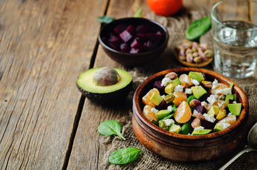 Spinach mandarin beet Feta pistachios salad