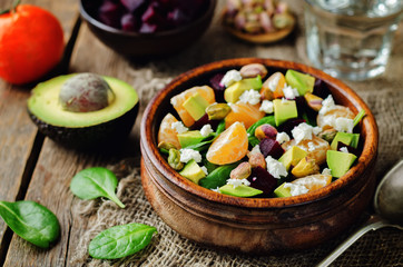Spinach mandarin beet Feta pistachios salad