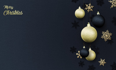 Merry Christmas - background with gold glitter snowflakes and baubles ( xmas , holiday )