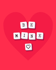 Be mine - vector Valentines Day greeting card, poster, flyer, brochure. Template for cover with key typed text. Computer keyboard buttons with heart symbol