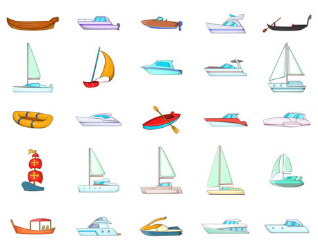 Boat icon set, cartoon style