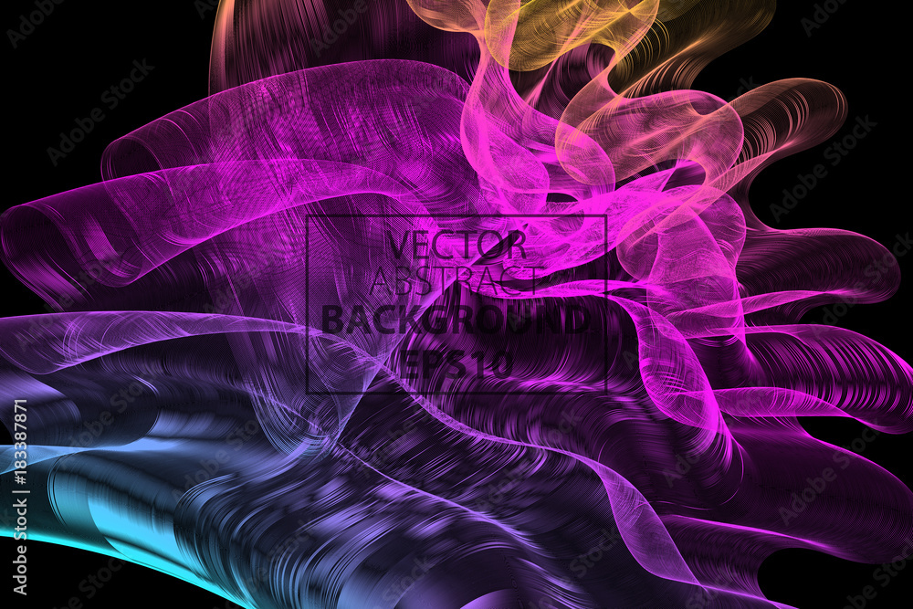 Aufkleber vector linear art dark background. colorful linear wavy lines for backdrop. abstract background.