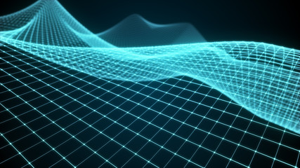 Virtual wireframe landscape flight simulation 3d illustration