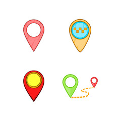 Map pin icon set, cartoon style