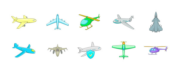 Plane icon set, cartoon style