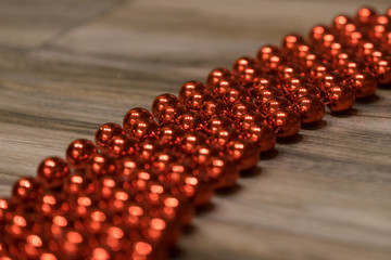Red Christmas decorations on the wooded floor