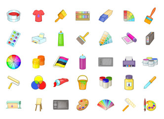 Paint icon set, cartoon style