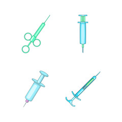 Syringe icon set, cartoon style