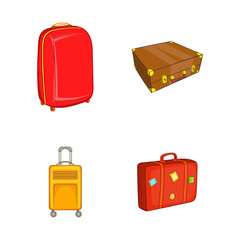 Travel bag icon set, cartoon style