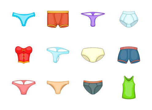 Underwear icon set, cartoon style