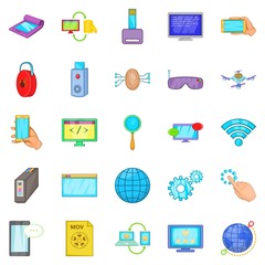 Compact device icons set, cartoon style