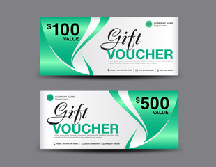 Gift Voucher template layout, business flyer design, jungle leaf background, green coupon, ticket, Discount card, banner vector illustration