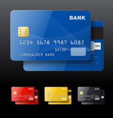 Set of credit cards isolated on black background. Vector illustration. Can be use for template your design, promo, adv.