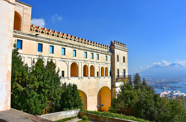 Napoli, Certosa di San Martino, 1325, complesso monumentale religioso.. Veduta della facciata laterale dal giardino pensile.