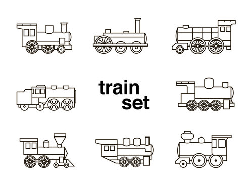Set of old train icon on white background. Vector elements. Can be use for template your design, promo, adv.