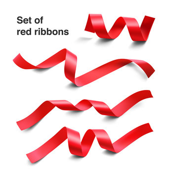 Set of red ribbons on white background. Vector illustration. Ready for your design. Can be use for template your design, promo, adv.