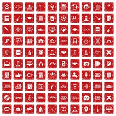 100 student icons set grunge red