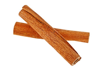 Two cinnamon sticks isolated on white background