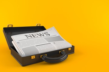 Open briefcase with newspaper